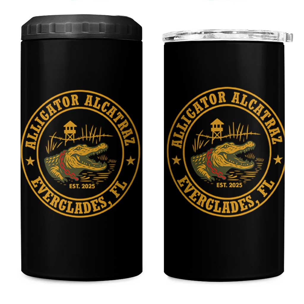 Alligator Alcatraz Everglades FL 4 in 1 Can Cooler Tumbler Vintage Political Satire Swamp Prison Humor - Wonder Print Shop