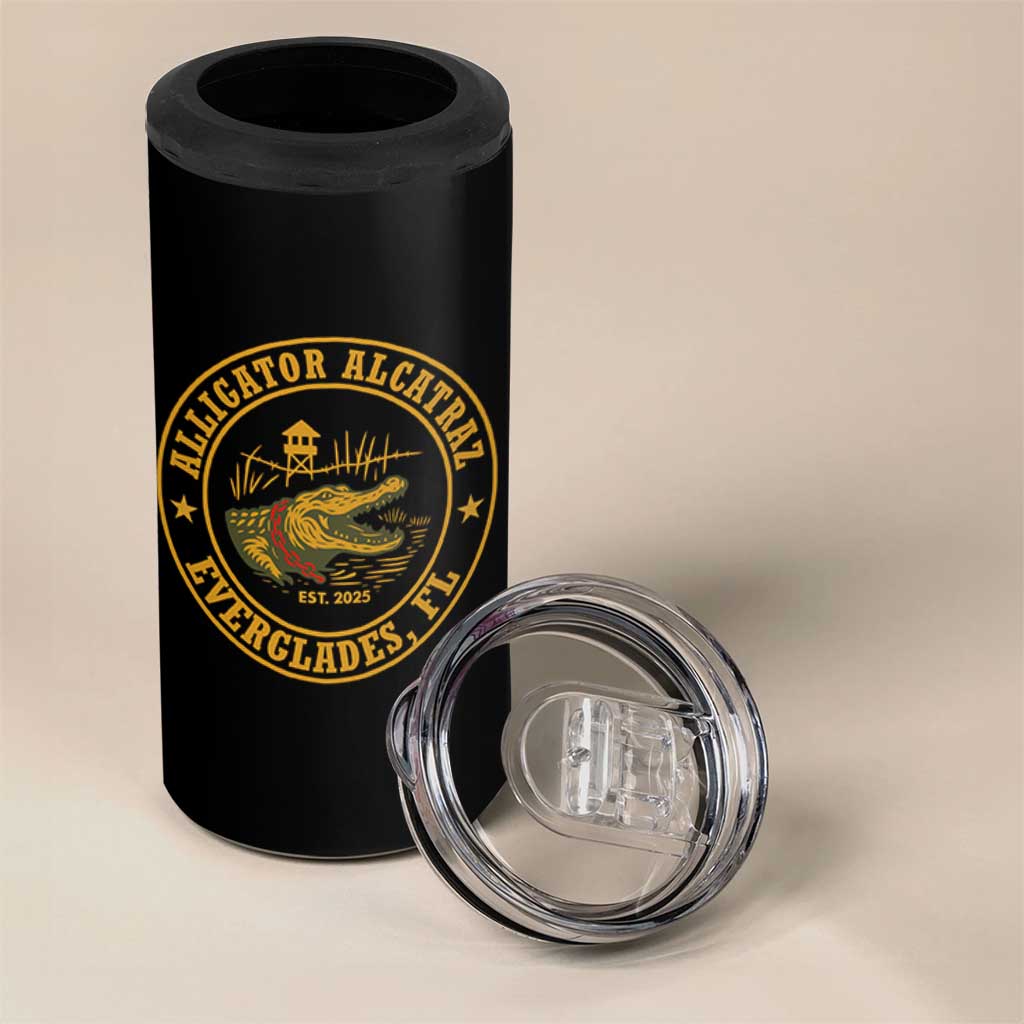 Alligator Alcatraz Everglades FL 4 in 1 Can Cooler Tumbler Vintage Political Satire Swamp Prison Humor - Wonder Print Shop