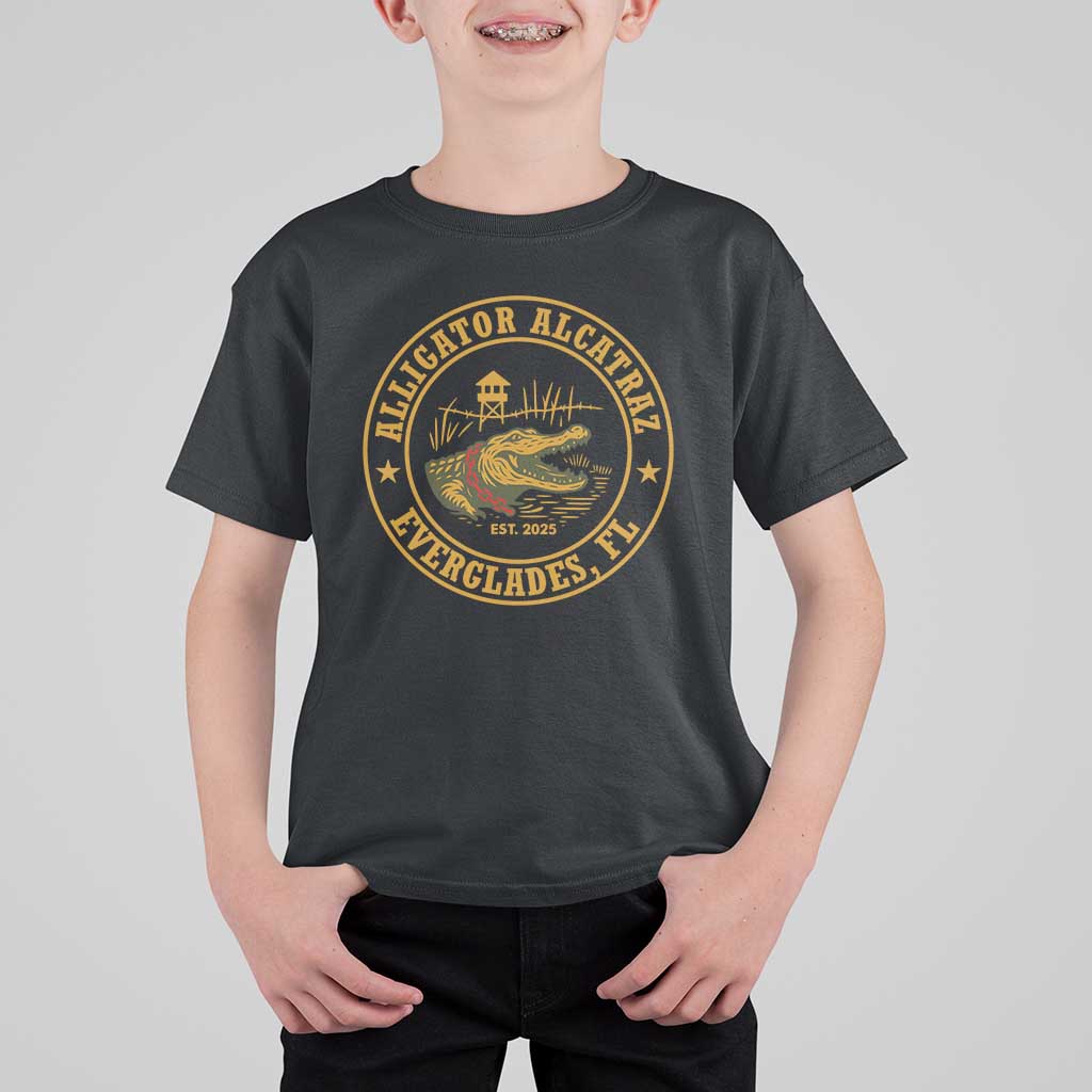 Alligator Alcatraz Everglades FL T Shirt For Kid Vintage Political Satire Swamp Prison Humor - Wonder Print Shop