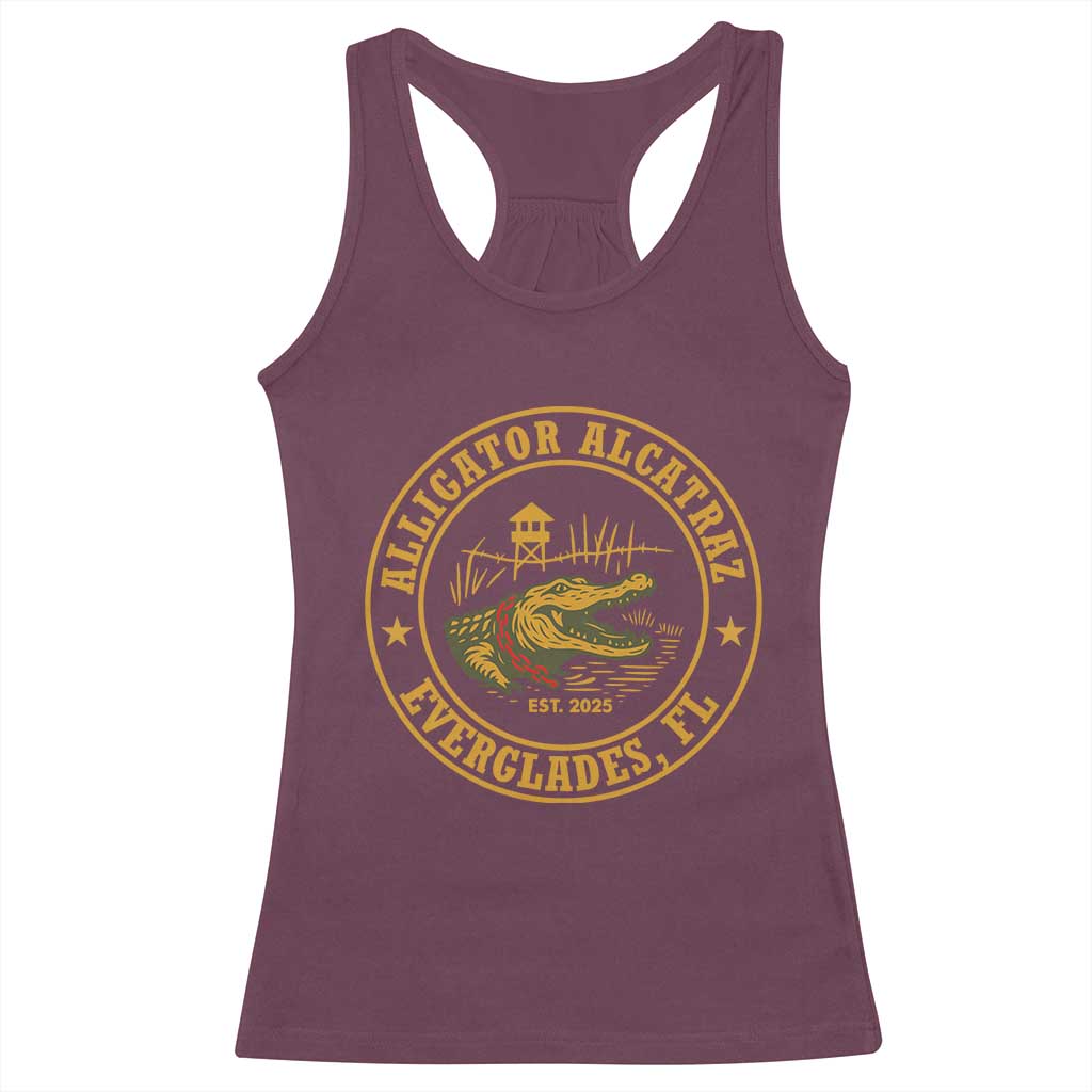 Alligator Alcatraz Everglades FL Racerback Tank Top Vintage Political Satire Swamp Prison Humor - Wonder Print Shop