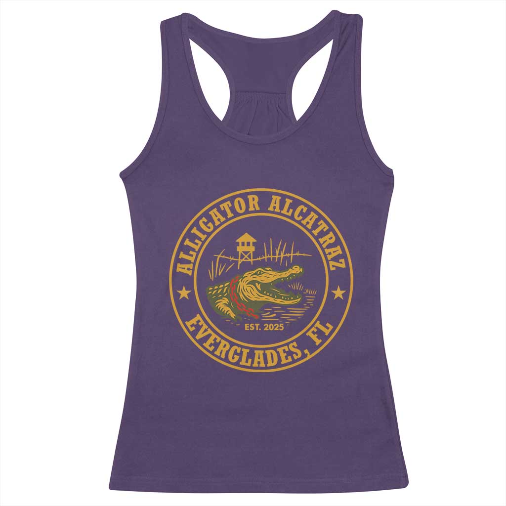 Alligator Alcatraz Everglades FL Racerback Tank Top Vintage Political Satire Swamp Prison Humor - Wonder Print Shop