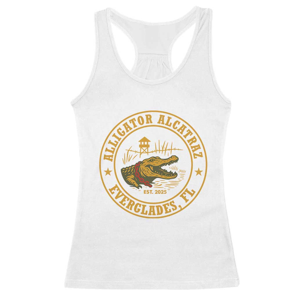 Alligator Alcatraz Everglades FL Racerback Tank Top Vintage Political Satire Swamp Prison Humor - Wonder Print Shop