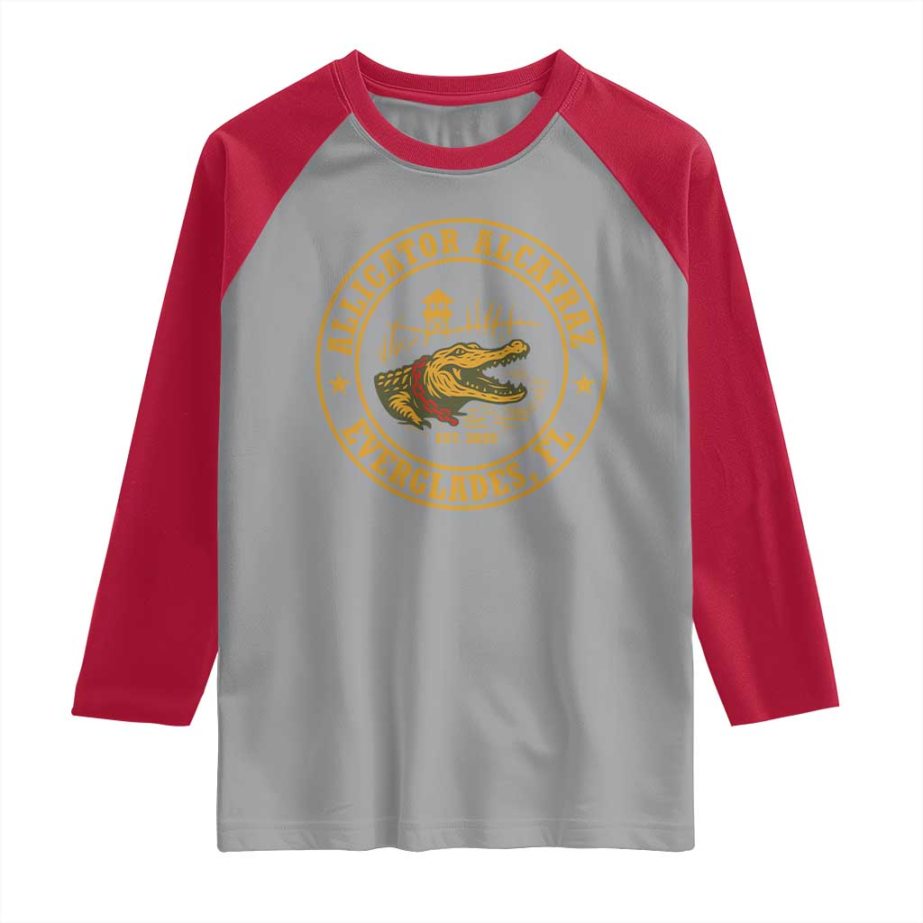 Alligator Alcatraz Everglades FL Raglan Shirt Vintage Political Satire Swamp Prison Humor - Wonder Print Shop