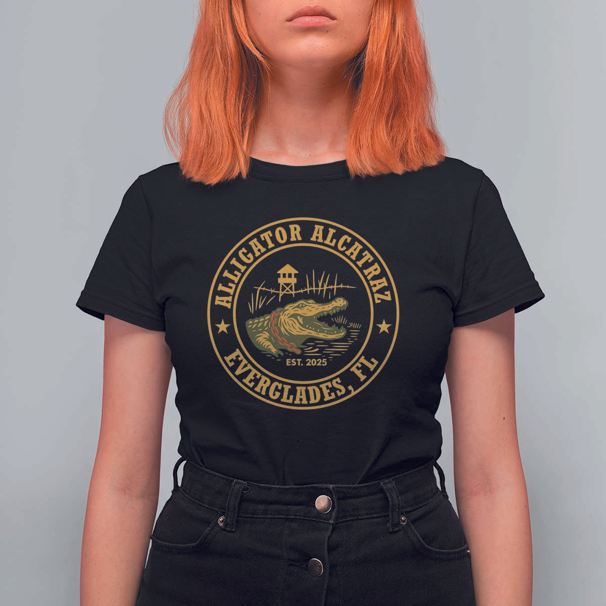 Alligator Alcatraz Everglades FL T Shirt For Women Vintage Political Satire Swamp Prison Humor - Wonder Print Shop