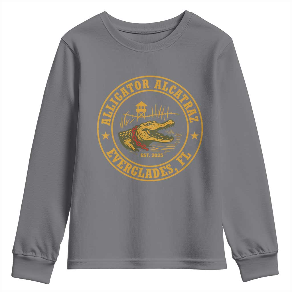 Alligator Alcatraz Everglades FL Youth Sweatshirt Vintage Political Satire Swamp Prison Humor - Wonder Print Shop