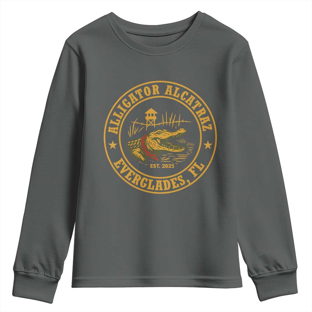 Alligator Alcatraz Everglades FL Youth Sweatshirt Vintage Political Satire Swamp Prison Humor - Wonder Print Shop