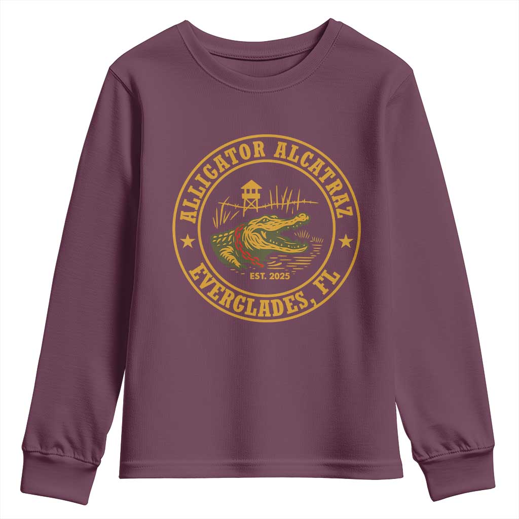 Alligator Alcatraz Everglades FL Youth Sweatshirt Vintage Political Satire Swamp Prison Humor - Wonder Print Shop