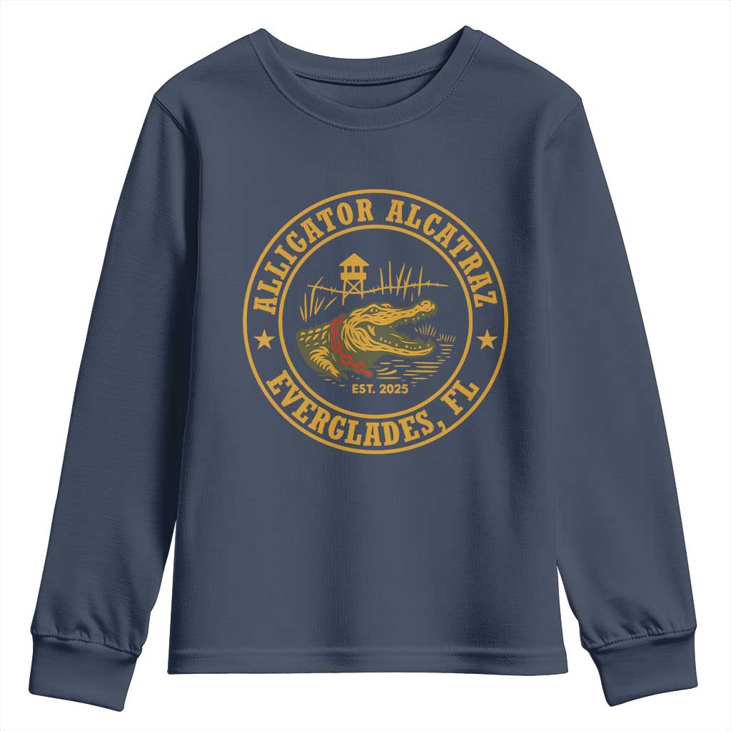 Alligator Alcatraz Everglades FL Youth Sweatshirt Vintage Political Satire Swamp Prison Humor - Wonder Print Shop