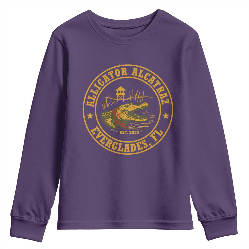 Alligator Alcatraz Everglades FL Youth Sweatshirt Vintage Political Satire Swamp Prison Humor - Wonder Print Shop