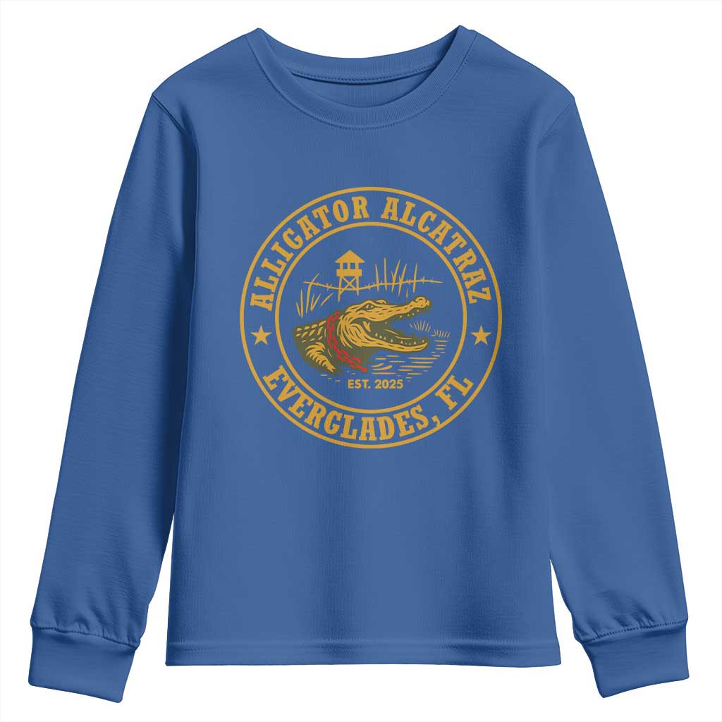 Alligator Alcatraz Everglades FL Youth Sweatshirt Vintage Political Satire Swamp Prison Humor - Wonder Print Shop