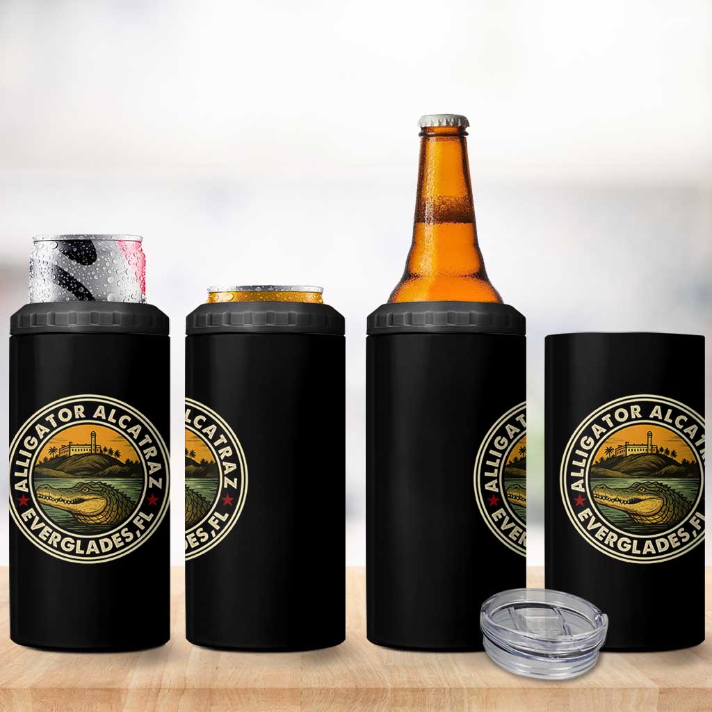 Alligator Alcatraz Everglades Florida 4 in 1 Can Cooler Tumbler Vintage Political Satire Retro - Wonder Print Shop