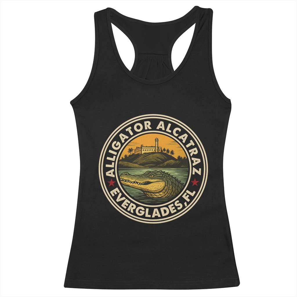 Alligator Alcatraz Everglades Florida Racerback Tank Top Vintage Political Satire Retro - Wonder Print Shop