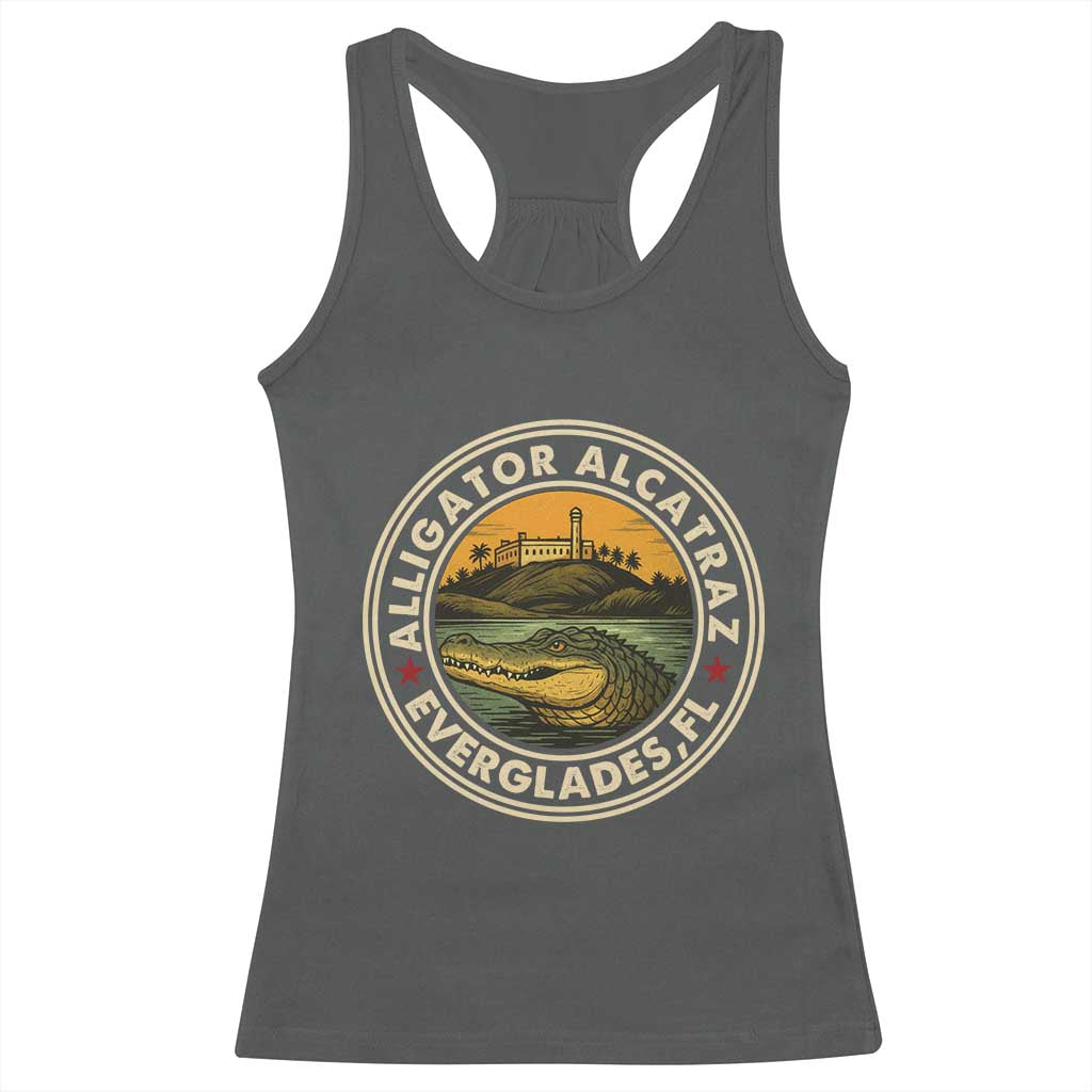 Alligator Alcatraz Everglades Florida Racerback Tank Top Vintage Political Satire Retro - Wonder Print Shop