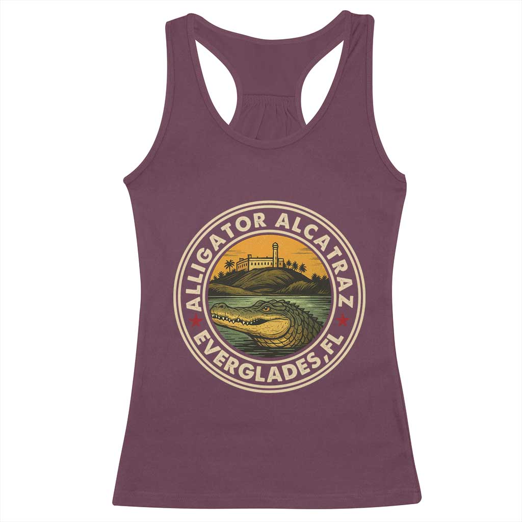 Alligator Alcatraz Everglades Florida Racerback Tank Top Vintage Political Satire Retro - Wonder Print Shop