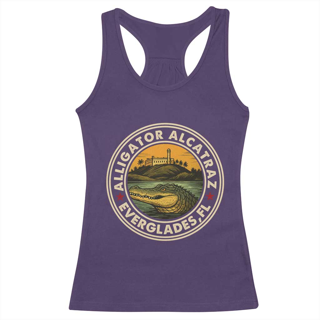 Alligator Alcatraz Everglades Florida Racerback Tank Top Vintage Political Satire Retro - Wonder Print Shop