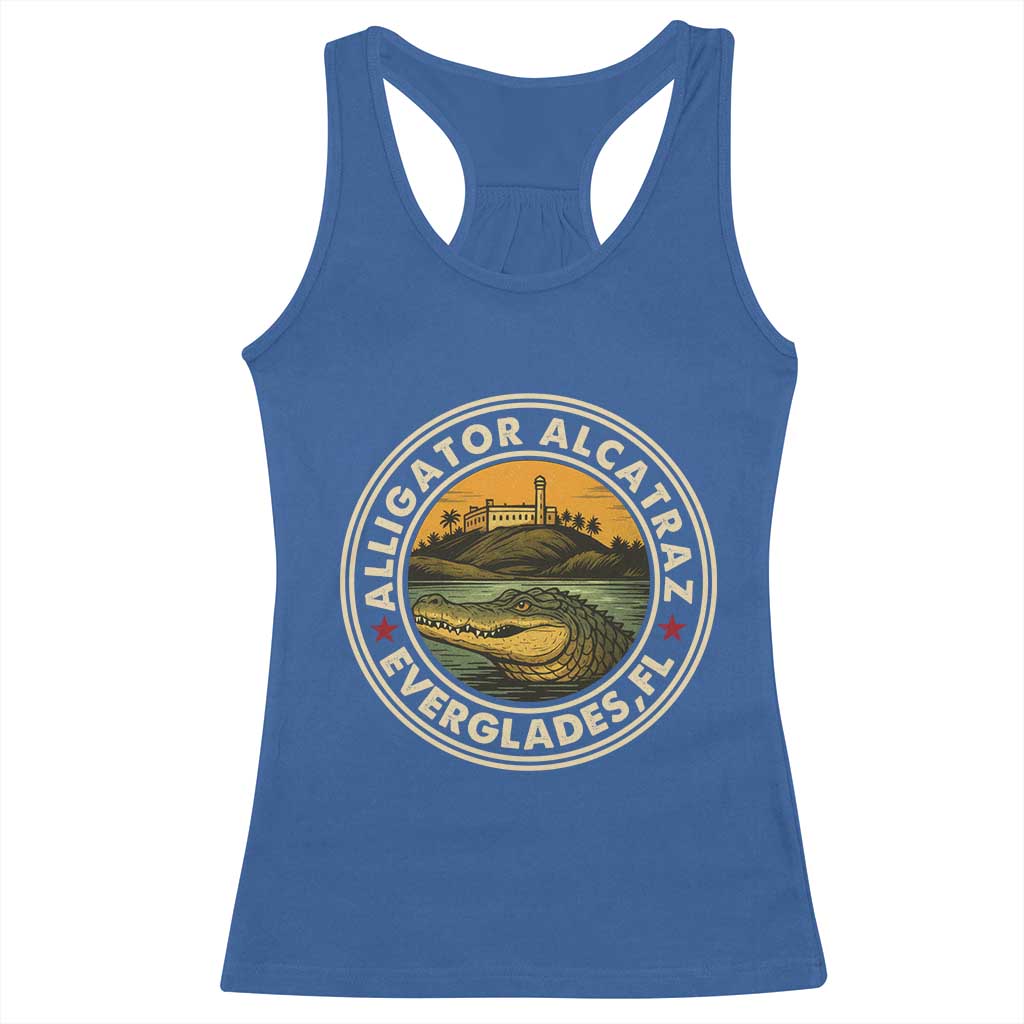 Alligator Alcatraz Everglades Florida Racerback Tank Top Vintage Political Satire Retro - Wonder Print Shop