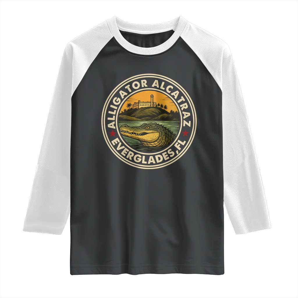 Alligator Alcatraz Everglades Florida Raglan Shirt Vintage Political Satire Retro - Wonder Print Shop