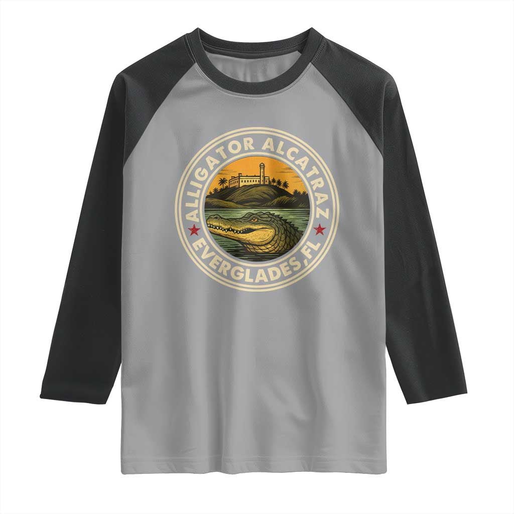 Alligator Alcatraz Everglades Florida Raglan Shirt Vintage Political Satire Retro - Wonder Print Shop
