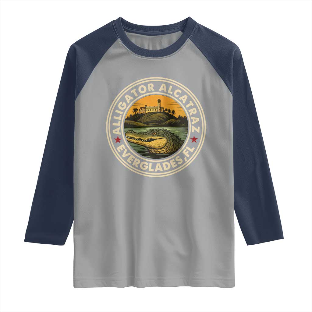 Alligator Alcatraz Everglades Florida Raglan Shirt Vintage Political Satire Retro - Wonder Print Shop