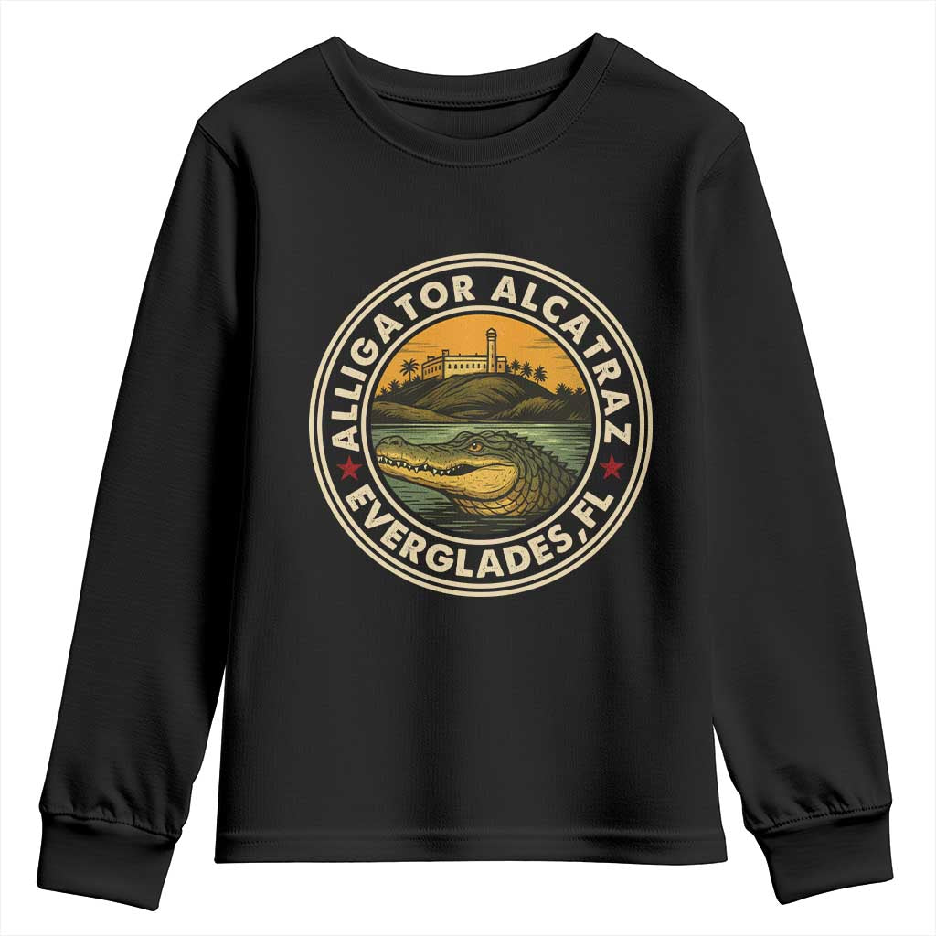 Alligator Alcatraz Everglades Florida Youth Sweatshirt Vintage Political Satire Retro - Wonder Print Shop