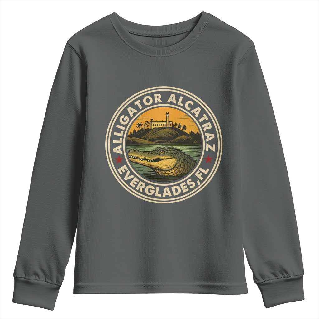 Alligator Alcatraz Everglades Florida Youth Sweatshirt Vintage Political Satire Retro - Wonder Print Shop