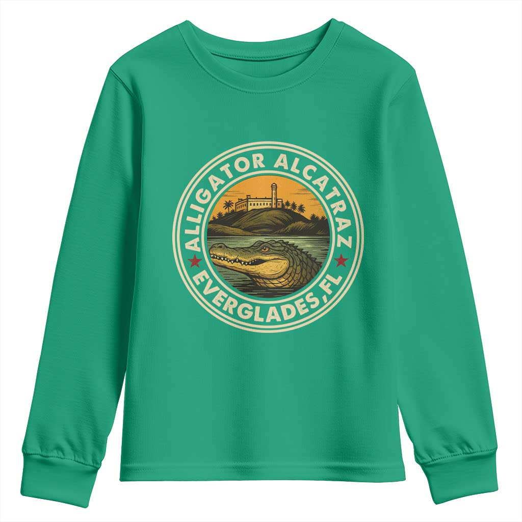 Alligator Alcatraz Everglades Florida Youth Sweatshirt Vintage Political Satire Retro - Wonder Print Shop