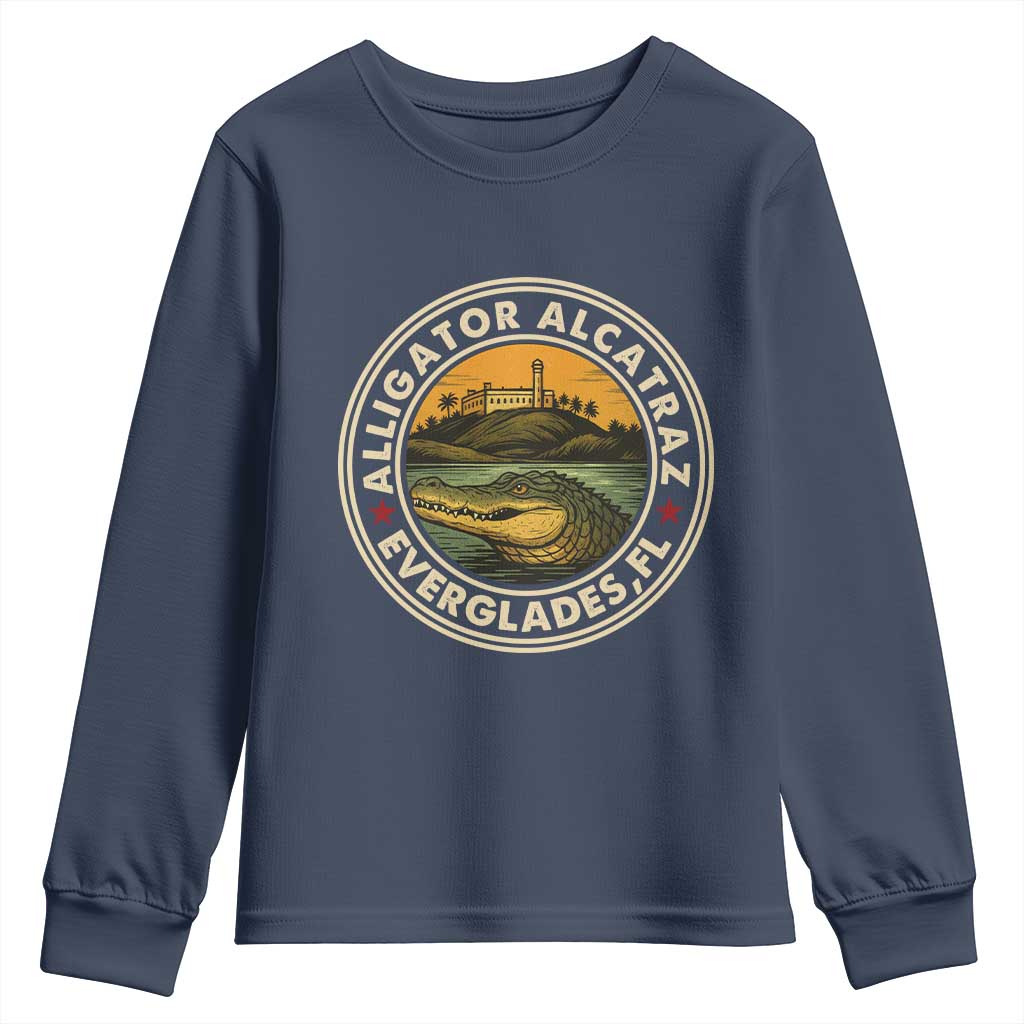 Alligator Alcatraz Everglades Florida Youth Sweatshirt Vintage Political Satire Retro - Wonder Print Shop
