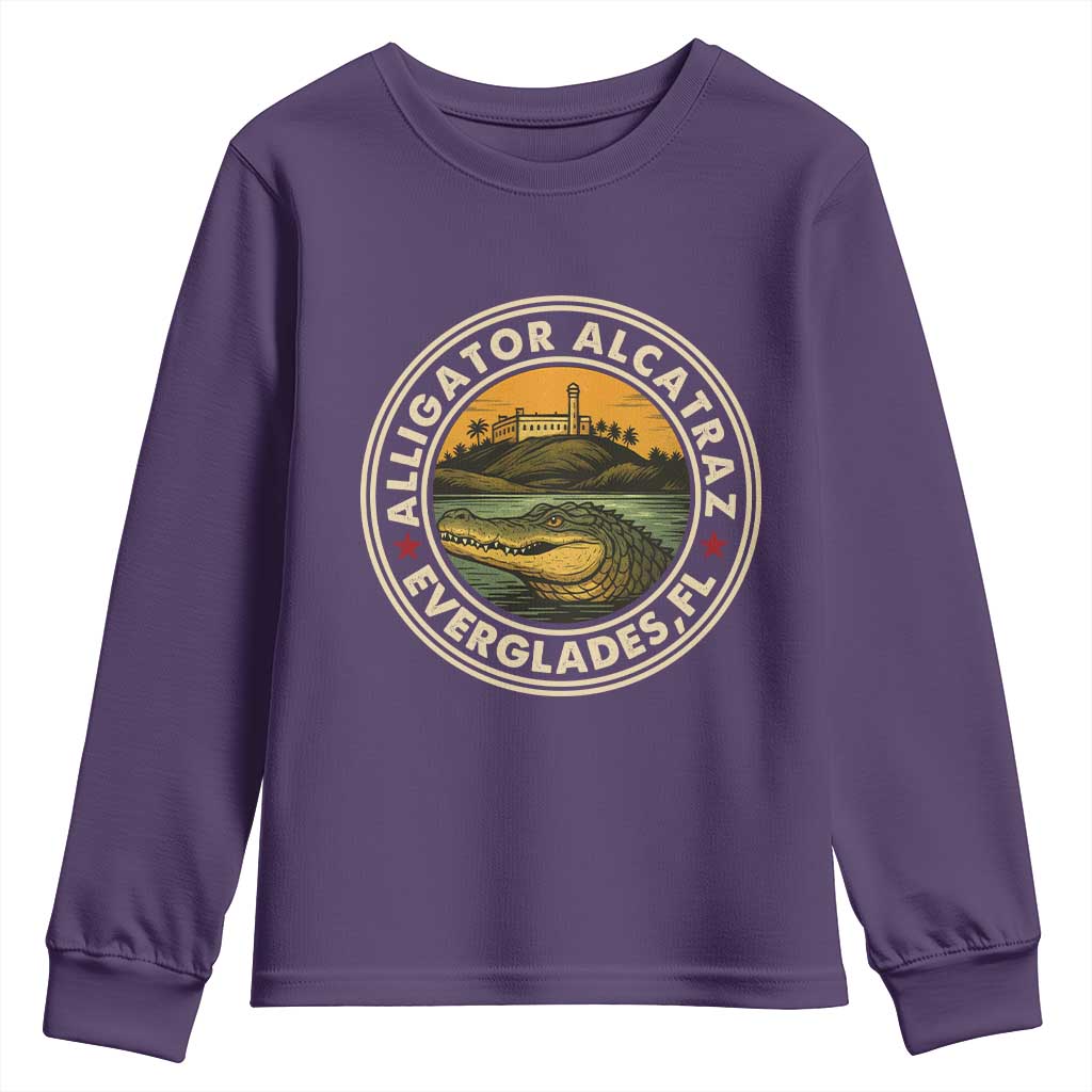 Alligator Alcatraz Everglades Florida Youth Sweatshirt Vintage Political Satire Retro - Wonder Print Shop