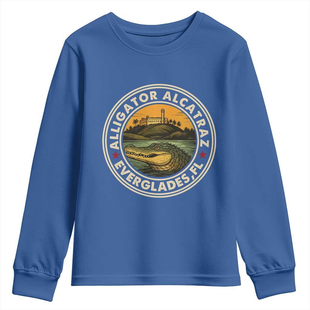Alligator Alcatraz Everglades Florida Youth Sweatshirt Vintage Political Satire Retro - Wonder Print Shop