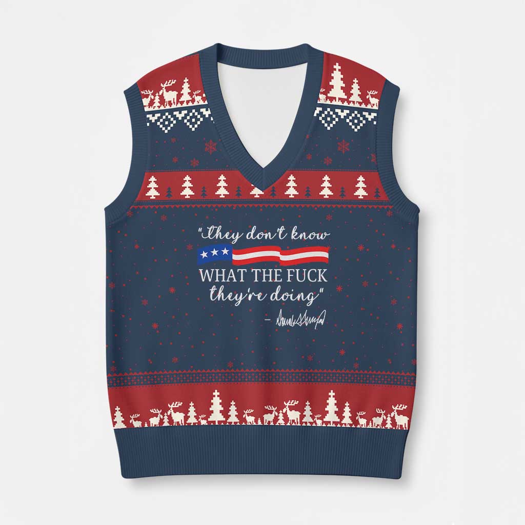 They Dont Know WTF They Are Doing V-Neck Knit Sweater Vest Red White Blue - Wonder Print Shop