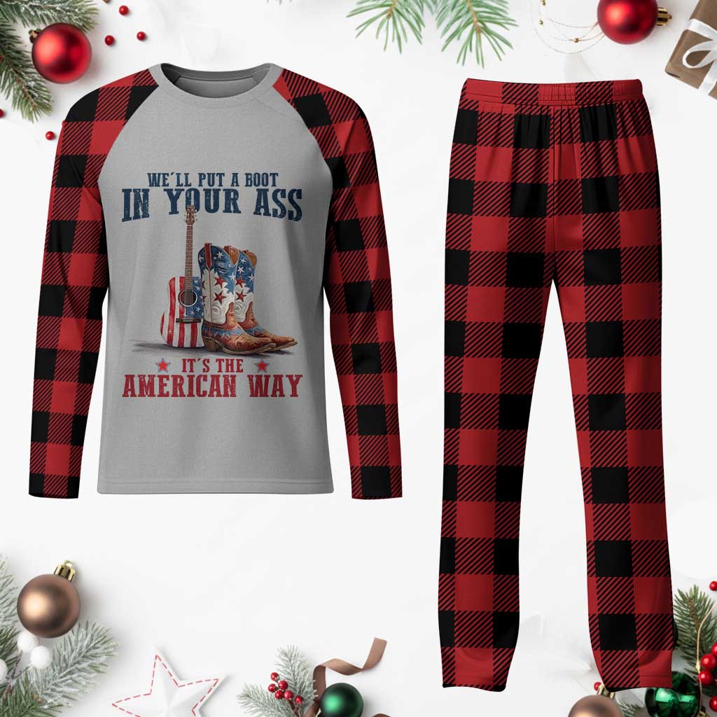 Funny Boot in Your Ass American Way Plaid Pajama Set Patriotic Country Style USA Pride - Wonder Print Shop
