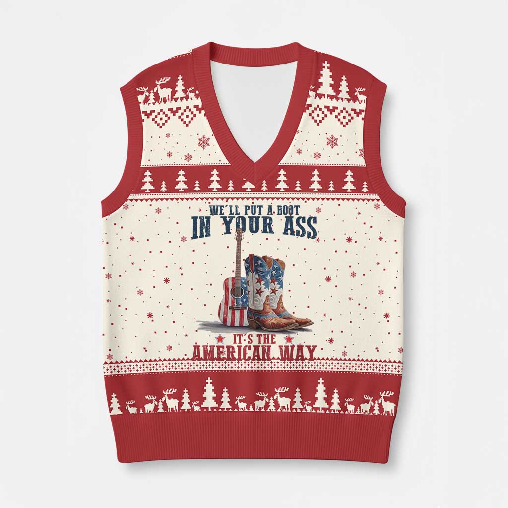 Funny Boot in Your Ass American Way V-Neck Knit Sweater Vest Patriotic Country Style USA Pride - Wonder Print Shop