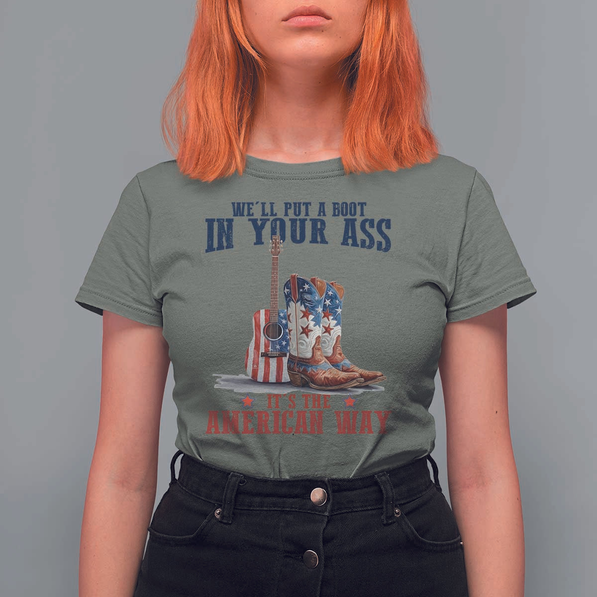 Funny Boot in Your Ass American Way T Shirt For Women Patriotic Country Style USA Pride - Wonder Print Shop