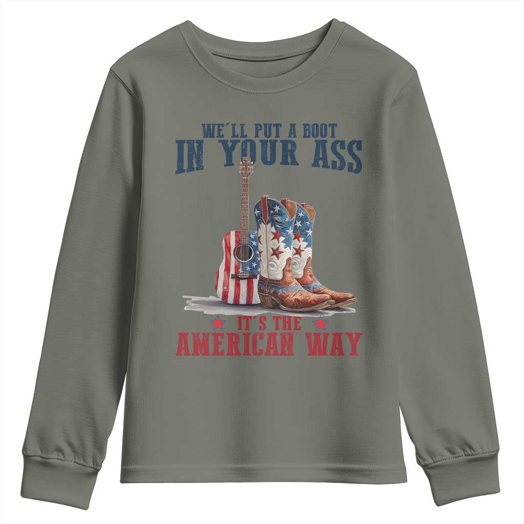Funny Boot in Your Ass American Way Youth Sweatshirt Patriotic Country Style USA Pride - Wonder Print Shop