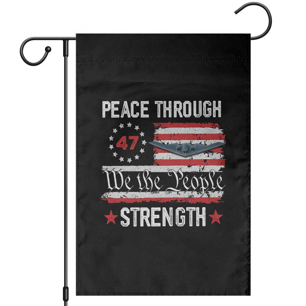Peace Through Strength Garden Flag Patriotic Midnight Hammer Jet American Flag - Wonder Print Shop