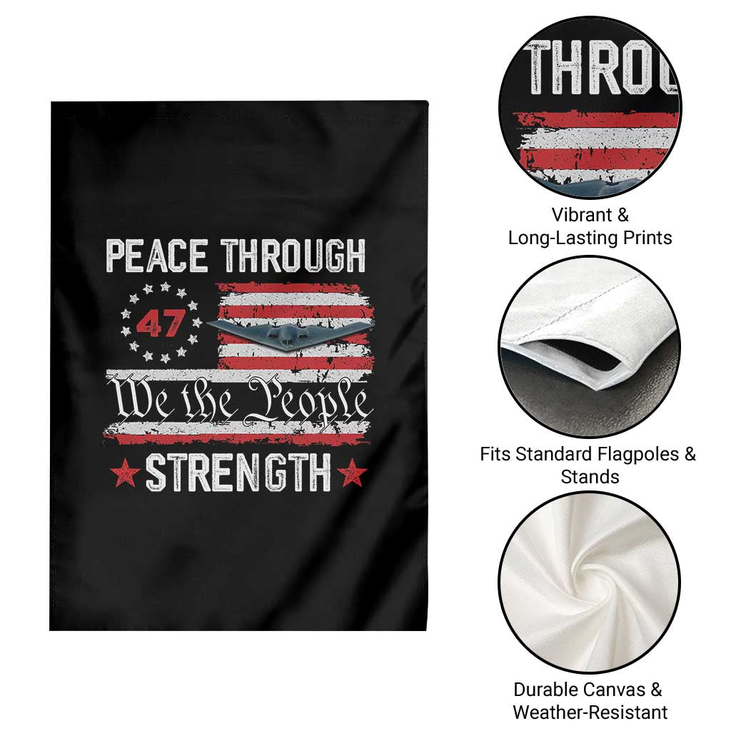 Peace Through Strength Garden Flag Patriotic Midnight Hammer Jet American Flag - Wonder Print Shop