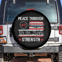 Peace Through Strength Spare Tire Cover Patriotic Midnight Hammer Jet American Flag - Wonder Print Shop