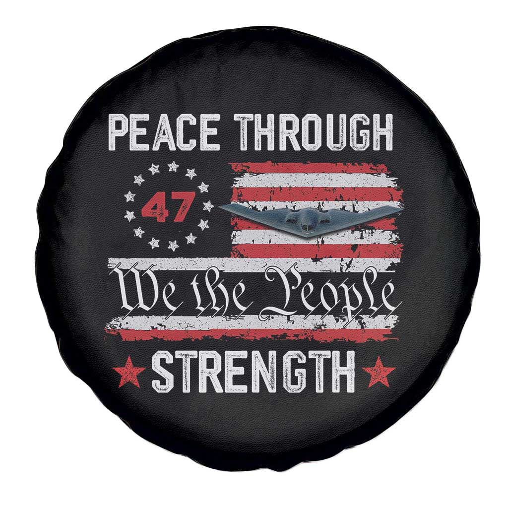 Peace Through Strength Spare Tire Cover Patriotic Midnight Hammer Jet American Flag - Wonder Print Shop