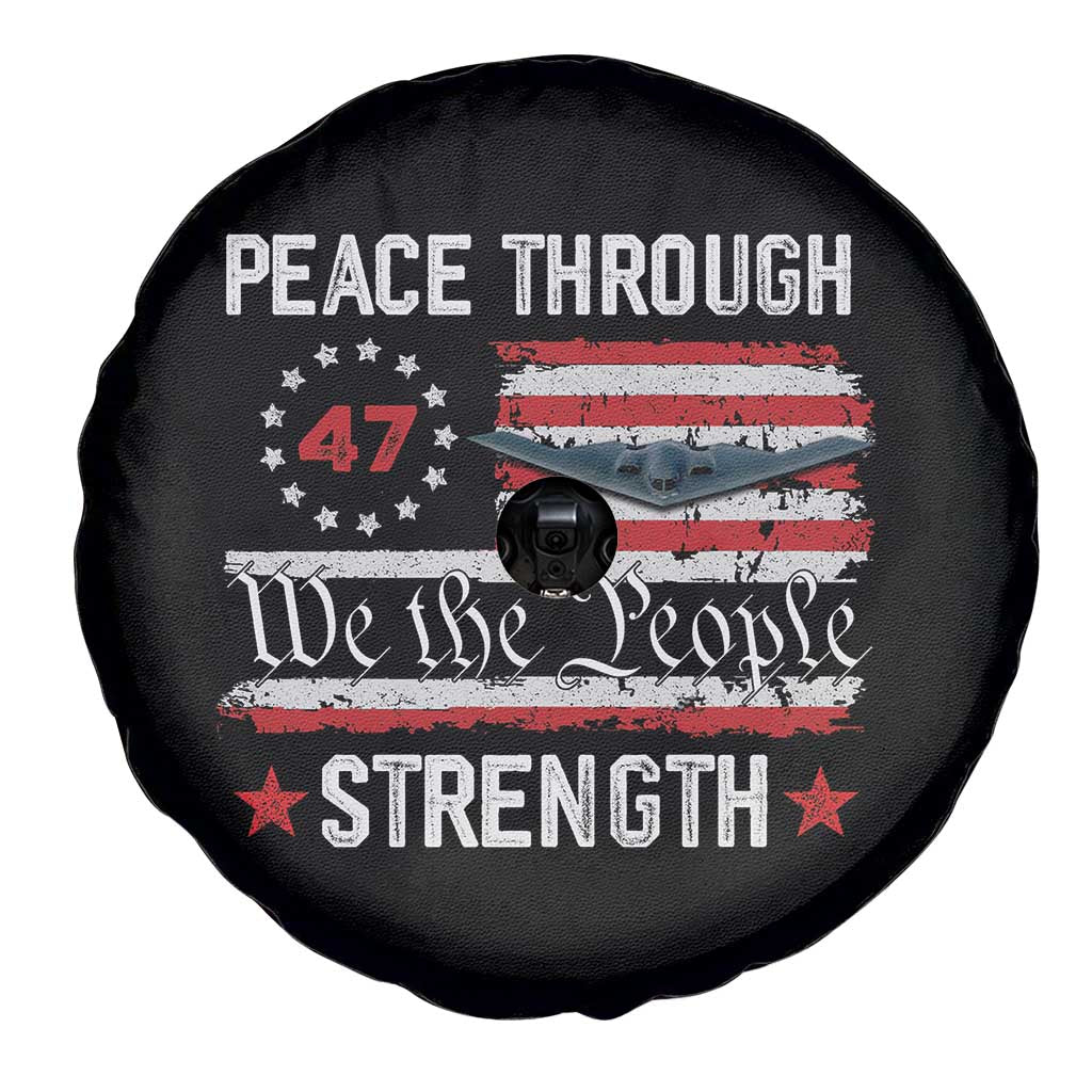 Peace Through Strength Spare Tire Cover Patriotic Midnight Hammer Jet American Flag - Wonder Print Shop