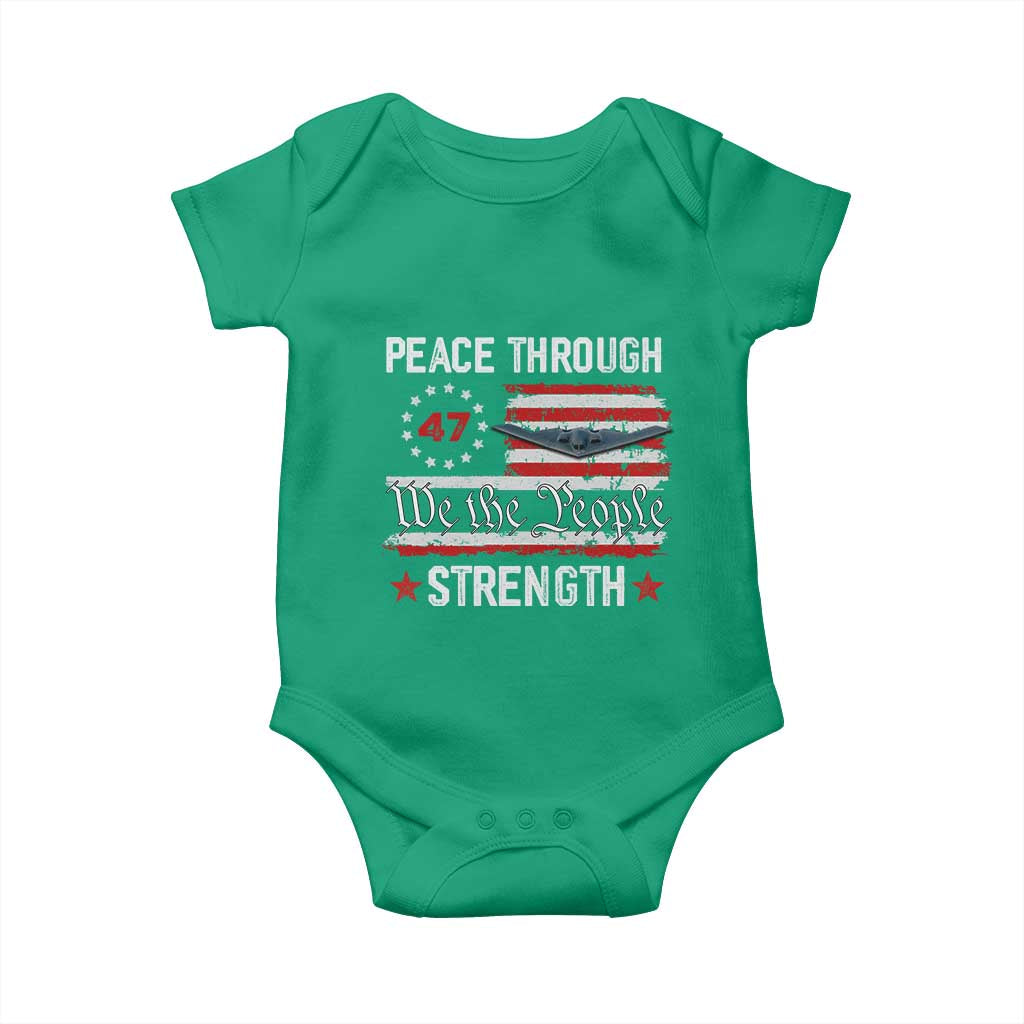 Peace Through Strength Baby Onesie Patriotic Midnight Hammer Jet American Flag - Wonder Print Shop