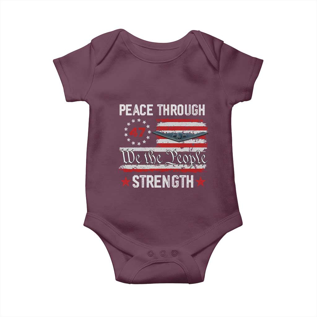 Peace Through Strength Baby Onesie Patriotic Midnight Hammer Jet American Flag - Wonder Print Shop