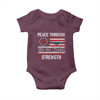 Peace Through Strength Baby Onesie Patriotic Midnight Hammer Jet American Flag - Wonder Print Shop