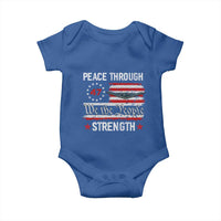 Peace Through Strength Baby Onesie Patriotic Midnight Hammer Jet American Flag - Wonder Print Shop