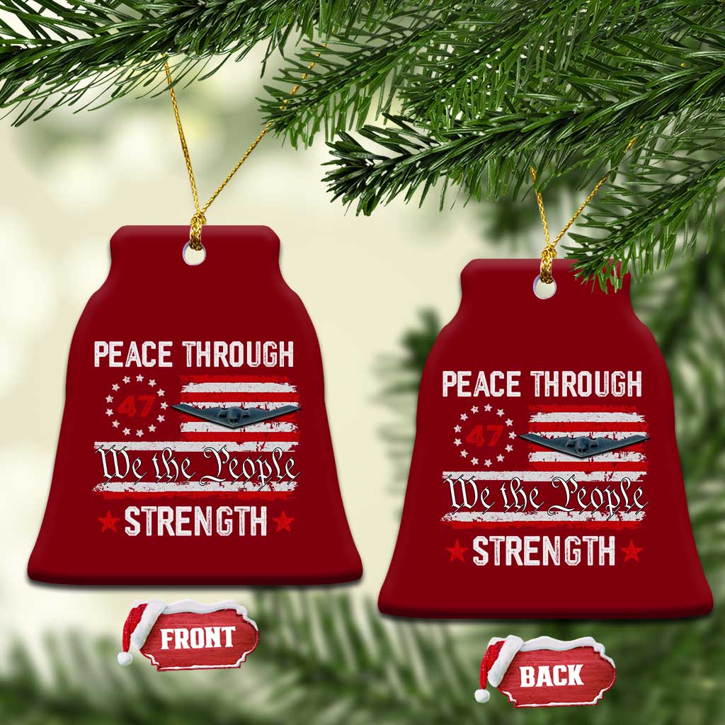 Peace Through Strength Ceramic Ornament Patriotic Midnight Hammer Jet American Flag - Wonder Print Shop