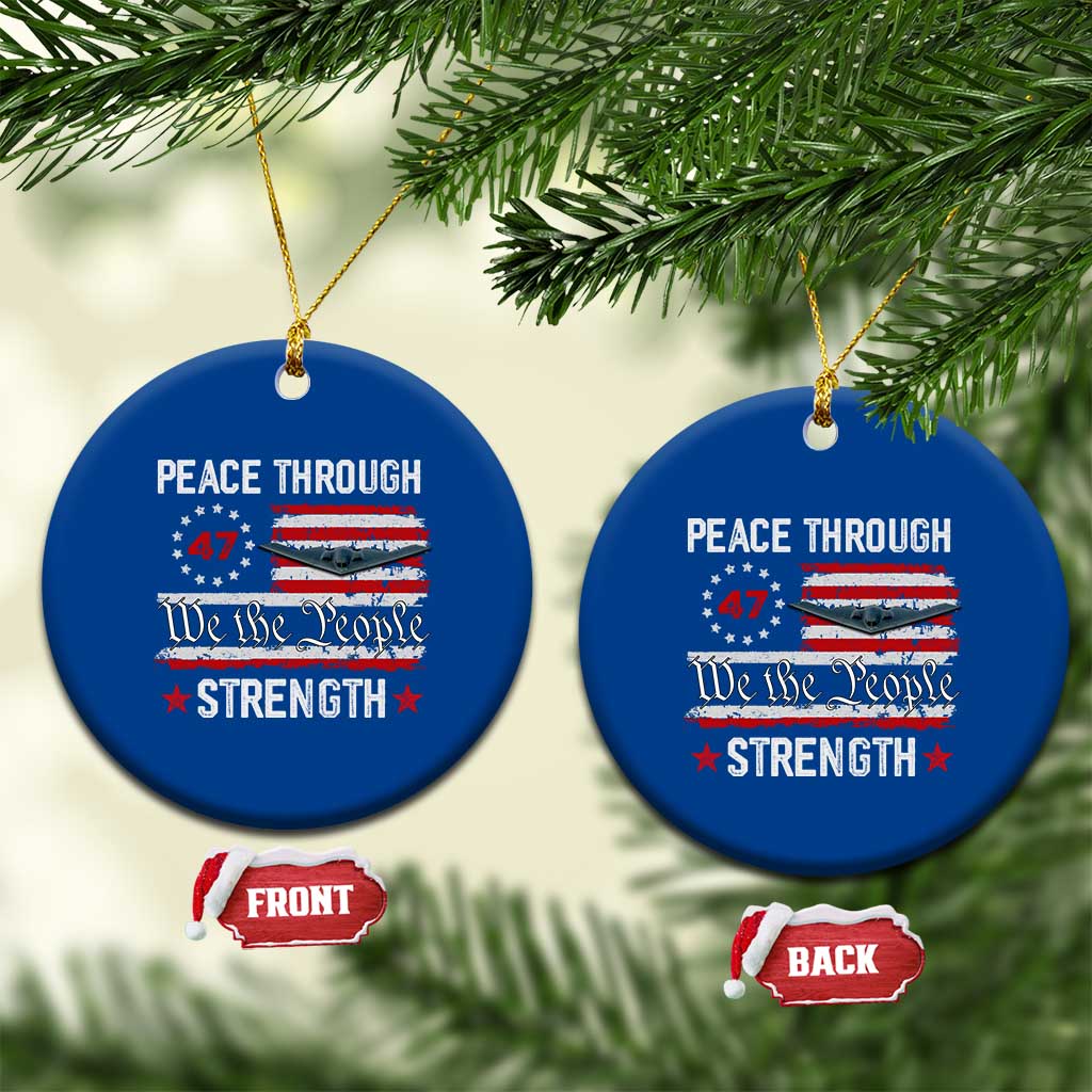Peace Through Strength Ceramic Ornament Patriotic Midnight Hammer Jet American Flag - Wonder Print Shop