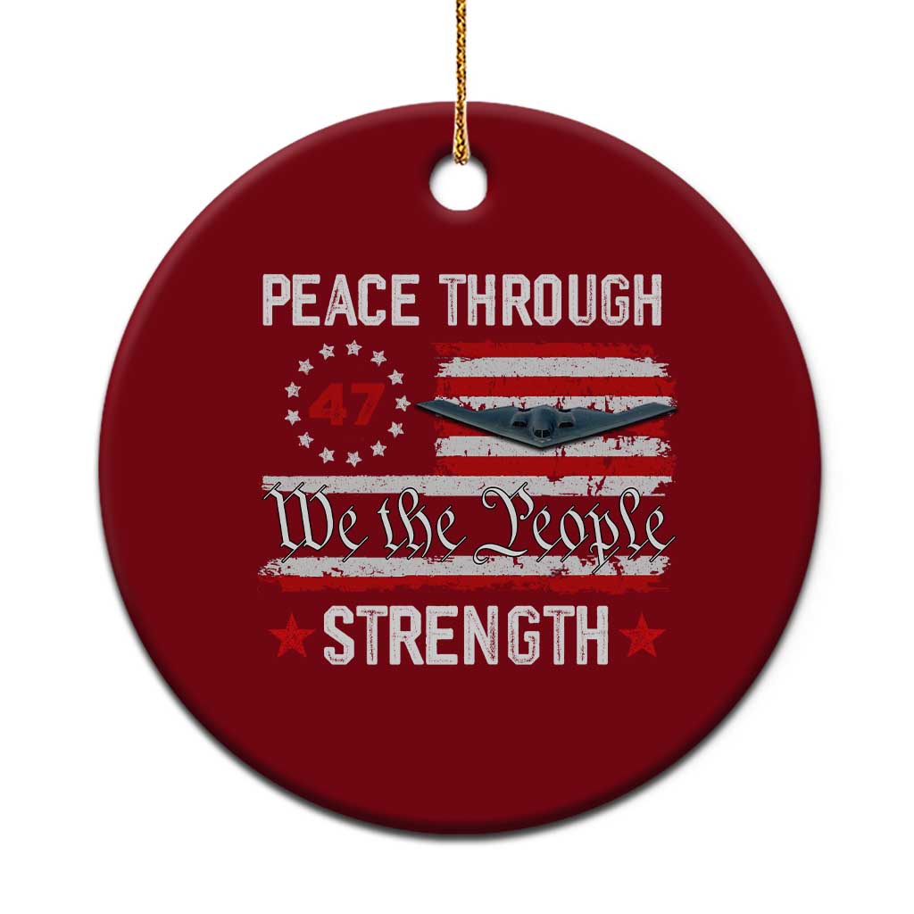 Peace Through Strength Ceramic Ornament Patriotic Midnight Hammer Jet American Flag - Wonder Print Shop