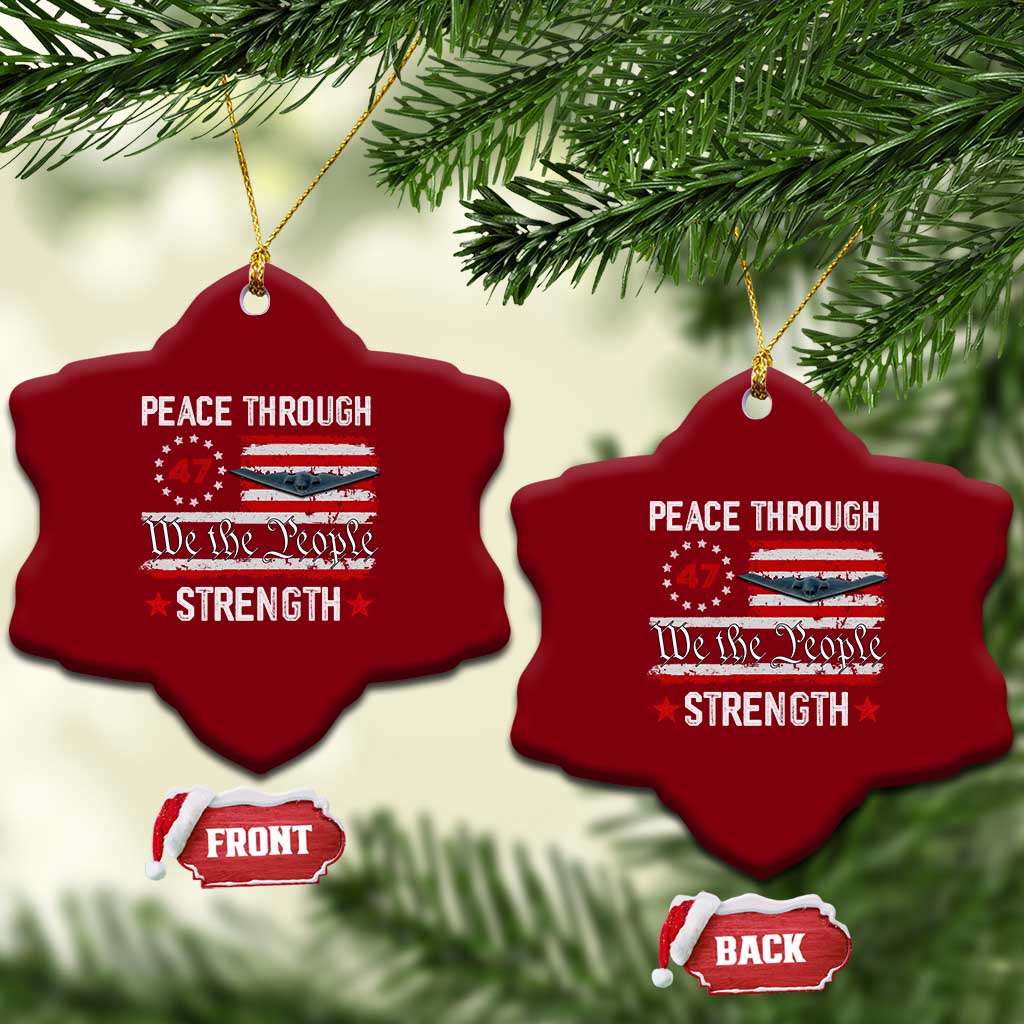 Peace Through Strength Ceramic Ornament Patriotic Midnight Hammer Jet American Flag - Wonder Print Shop