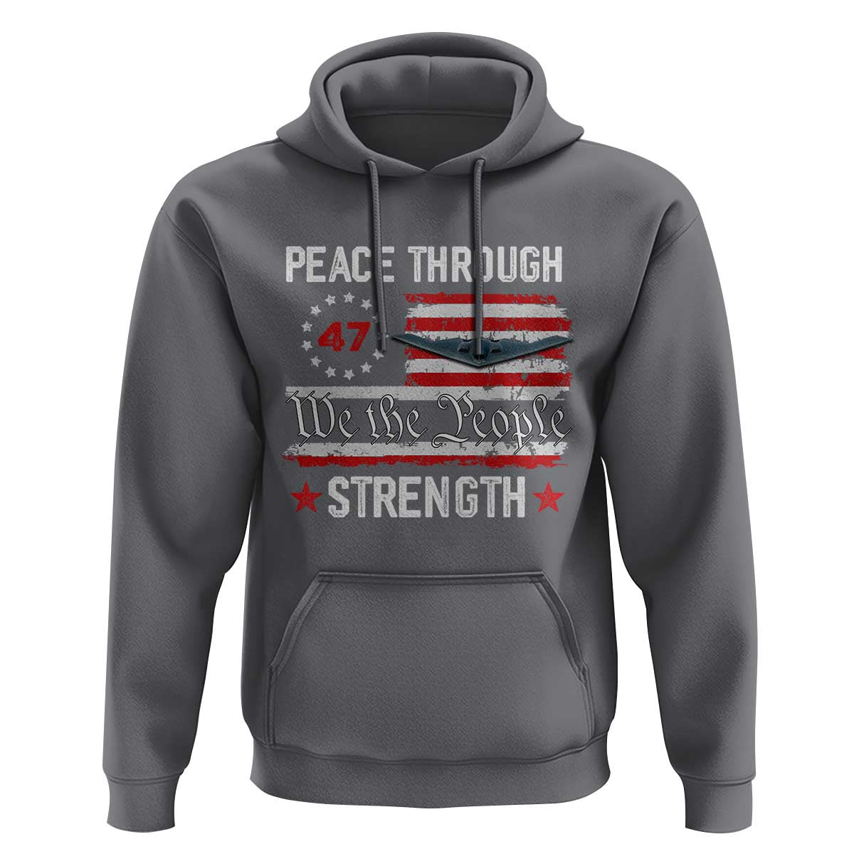 Peace Through Strength Hoodie Patriotic Midnight Hammer Jet American Flag - Wonder Print Shop