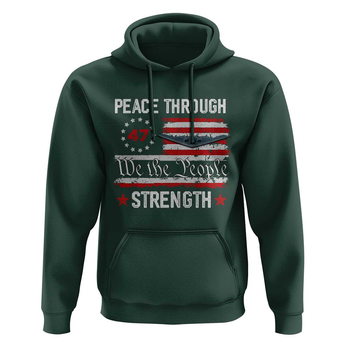Peace Through Strength Hoodie Patriotic Midnight Hammer Jet American Flag - Wonder Print Shop