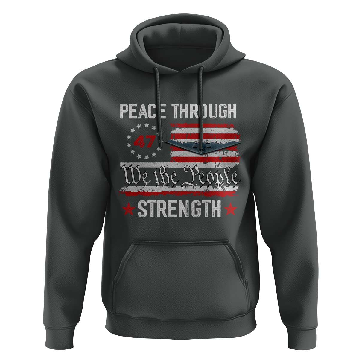 Peace Through Strength Hoodie Patriotic Midnight Hammer Jet American Flag - Wonder Print Shop